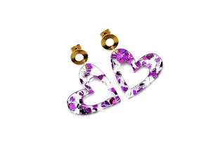 Purple Glitter Heart Earrings