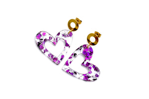 Purple Glitter Heart Earrings