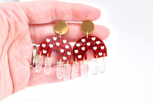 Glitter Heart Fringe Earrings