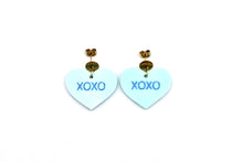 Load image into Gallery viewer, Blue XOXO Heart Earrings
