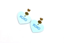 Load image into Gallery viewer, Blue XOXO Heart Earrings
