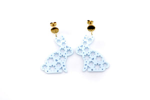 Blue Floral Bunny Earrings