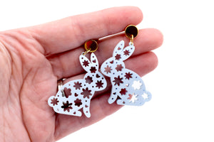 Blue Floral Bunny Earrings