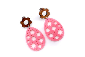 Pink Floral Egg Earrings