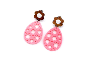 Pink Floral Egg Earrings