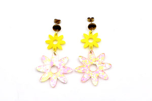 Pink & Yellow Flower Earrings