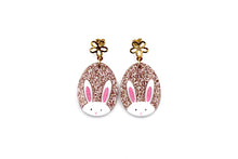 Load image into Gallery viewer, Rose Gold Glitter Egg Bunny Earrings
