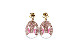 Rose Gold Glitter Egg Bunny Earrings