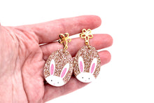 Load image into Gallery viewer, Rose Gold Glitter Egg Bunny Earrings
