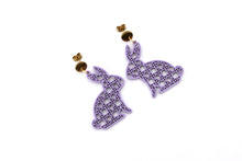 Load image into Gallery viewer, Purple Rattan Style Bunny Earrings

