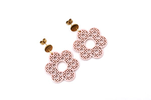 Pink Rattan Style Flower Earrings
