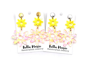 Pink & Yellow Flower Earrings