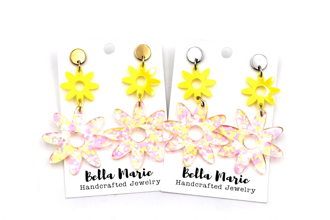 Pink & Yellow Flower Earrings