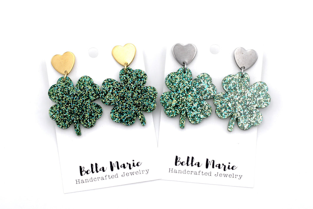 Glitter Clover Earrings