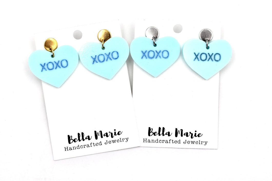 Blue XOXO Heart Earrings