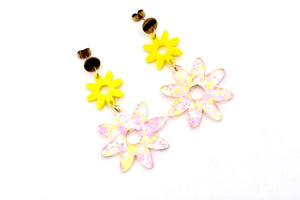 Pink & Yellow Flower Earrings