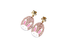 Load image into Gallery viewer, Rose Gold Glitter Egg Bunny Earrings
