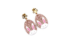 Load image into Gallery viewer, Rose Gold Glitter Egg Bunny Earrings
