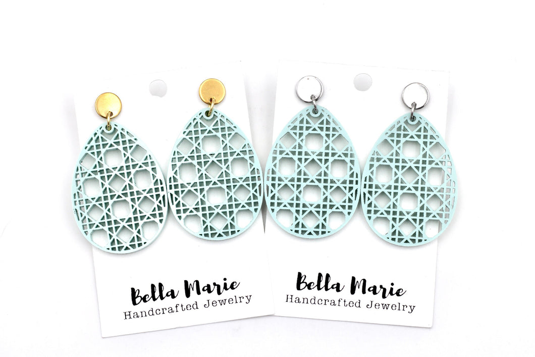 Green Rattan Style Easter Egg Earrings