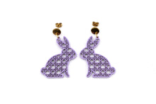 Load image into Gallery viewer, Purple Rattan Style Bunny Earrings
