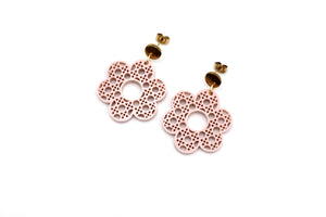 Pink Rattan Style Flower Earrings